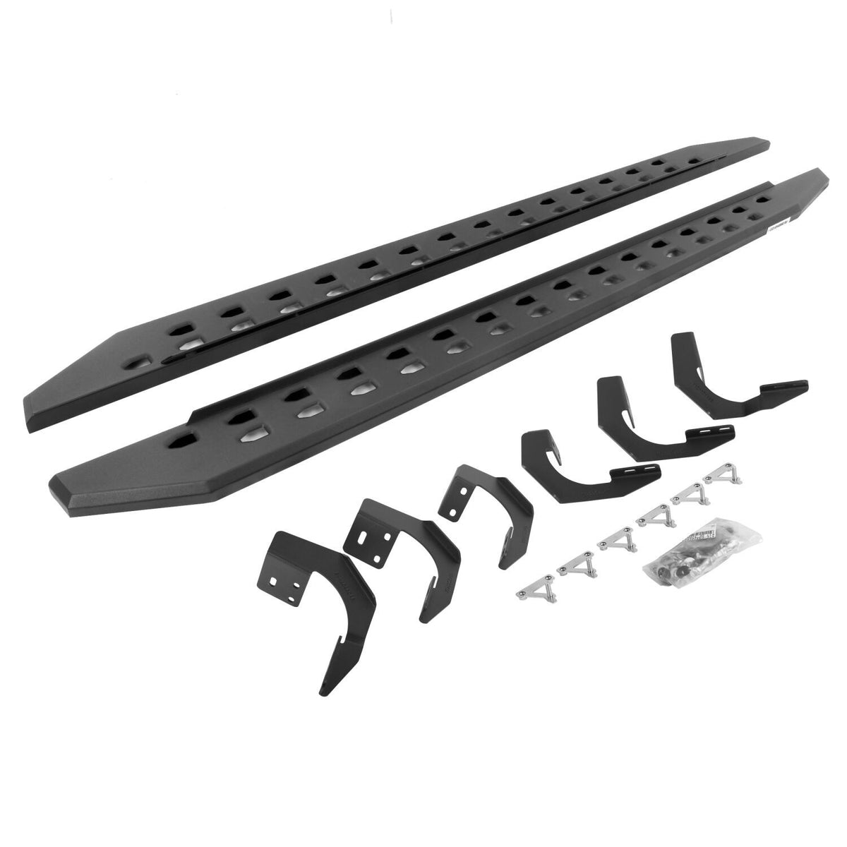 RB10 Slim Line Running Boards With Mounting Brackets Angled Textured Black 2019-2026 Ram 1500 Extended Cab Go Rhino