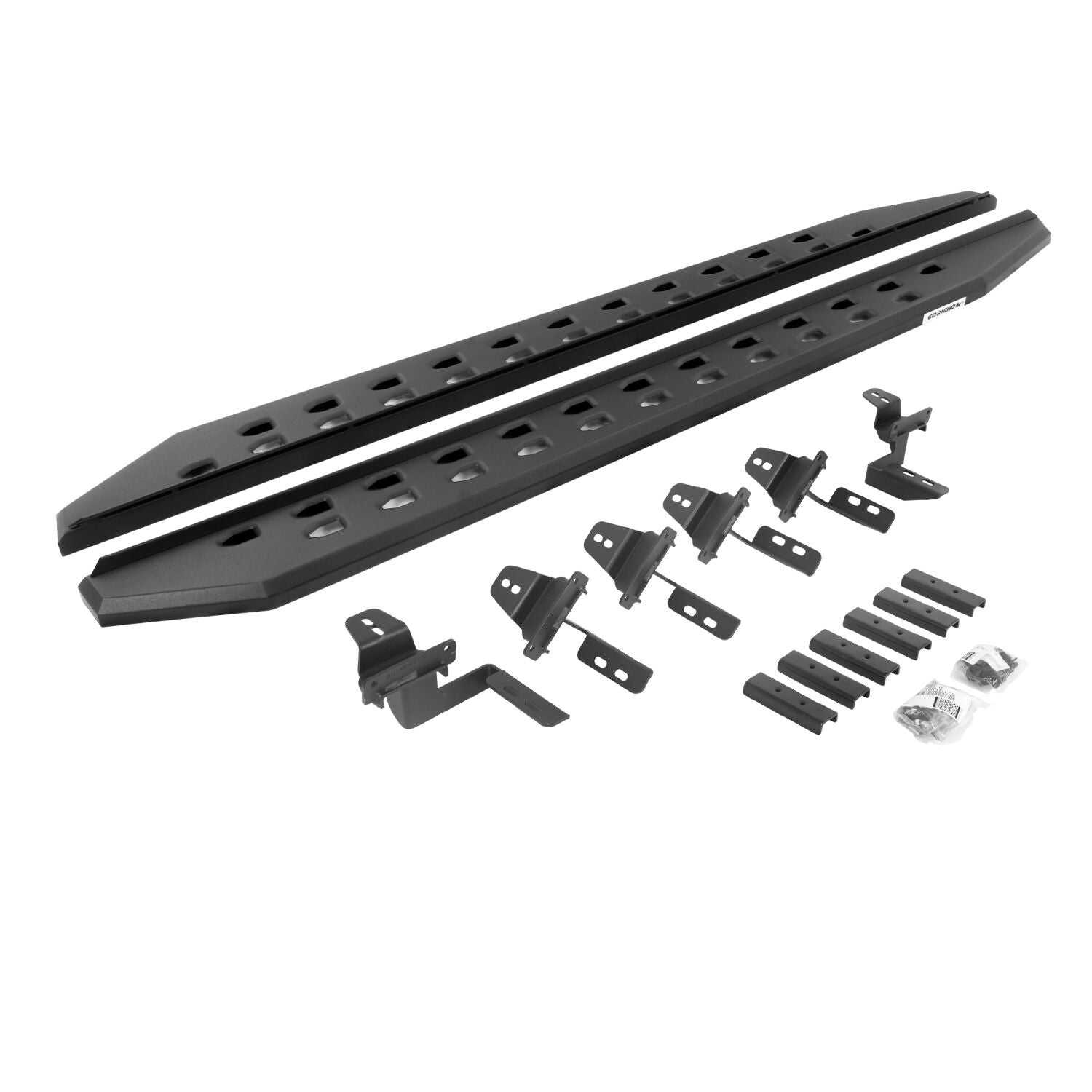 RB10 Slim Line Running Boards Angled With Mounting Brackets Textured Black For 2007-2018 Jeep Wrangler JK 4 Door Go Rhino