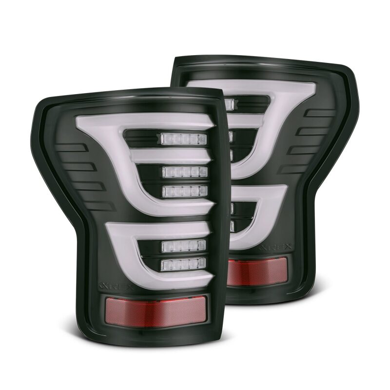 AlphaRex LUXX-Series LED tail lights for 2007-2013 Toyota Tundra in black, featuring modern design and enhanced visibility.