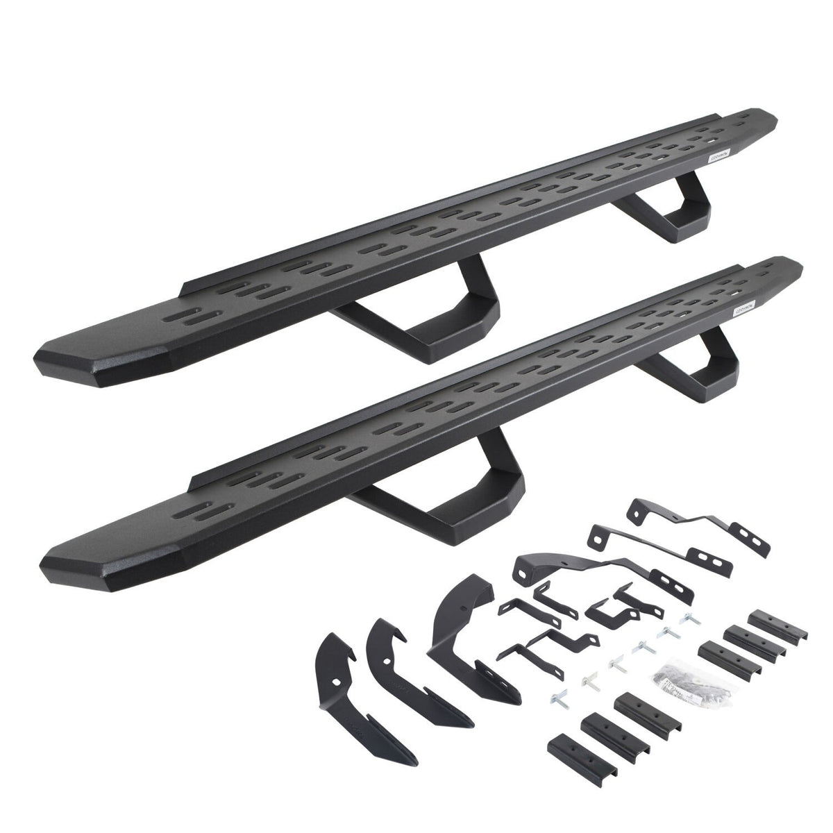 RB30 Running Boards with Mounting Brackets & 2 Pairs of Drops Steps Kit Textured Black 2015-2018 Silverado/Sierra 2500 HD/3500 HD Go Rhino