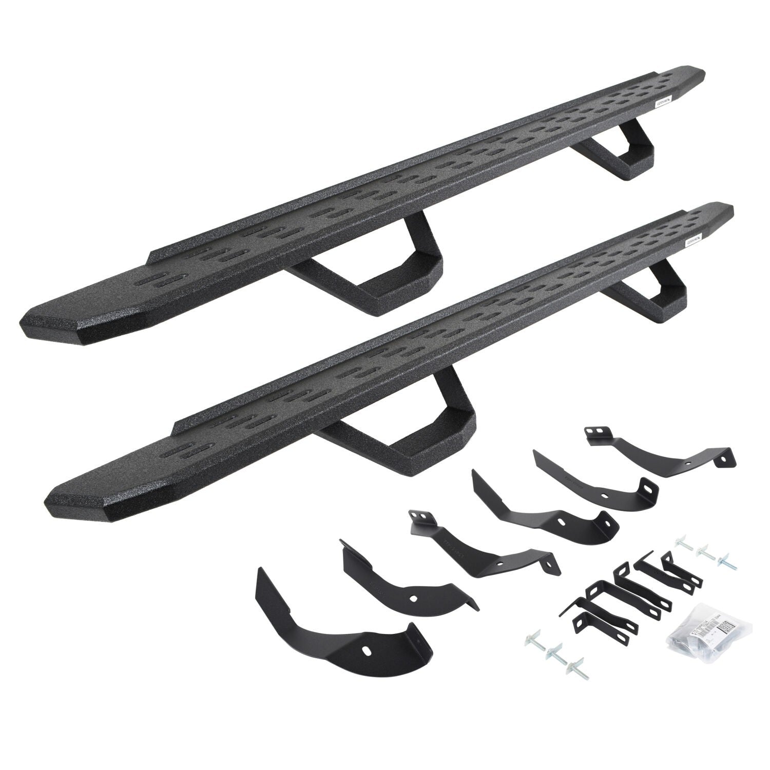 RB30 Running Boards with Mounting Brackets & 2 Pairs of Drops Steps Kit Protective Bedliner Coating 2015-2019 Silverado/Sierra 2500 HD Go Rhino