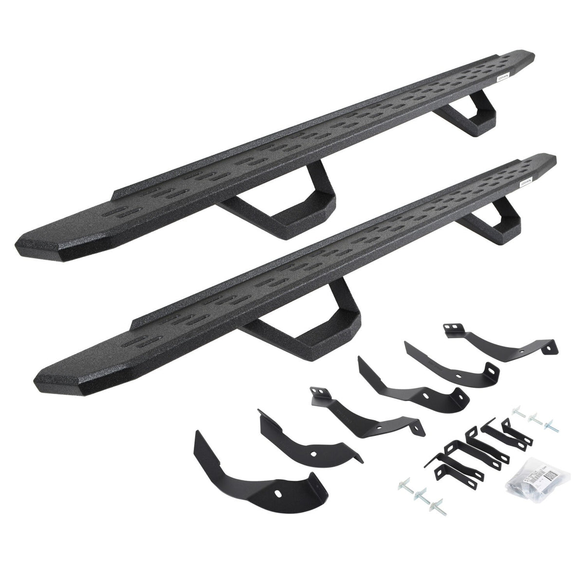 RB30 Running Boards with Mounting Brackets & 2 Pairs of Drops Steps Kit Protective Bedliner Coating 2015-2019 Silverado/Sierra 2500 HD Go Rhino
