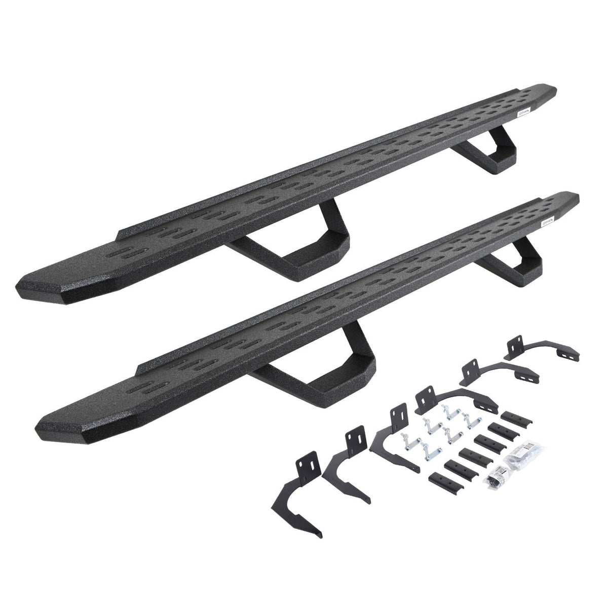 RB30 Running Boards with Mounting Brackets & 2 Pairs of Drops Steps Kit Protective Bedliner Coating 2009-2025 Dodge Ram 1500/2500/3500 Go Rhino