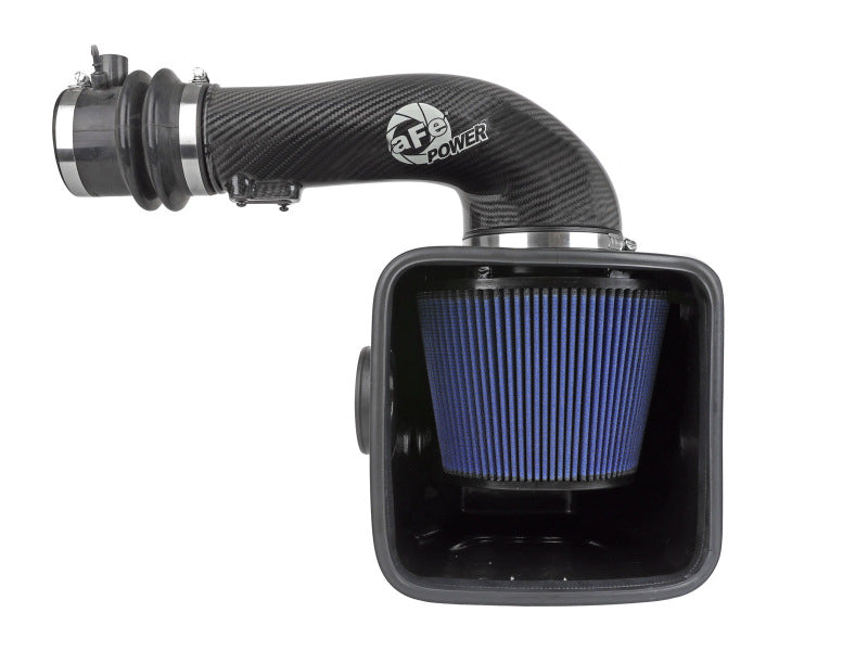 Open element intake system for Nissan Patrol (Y61) 17-24 L6-4.8L featuring a blue filter and carbon fiber design.