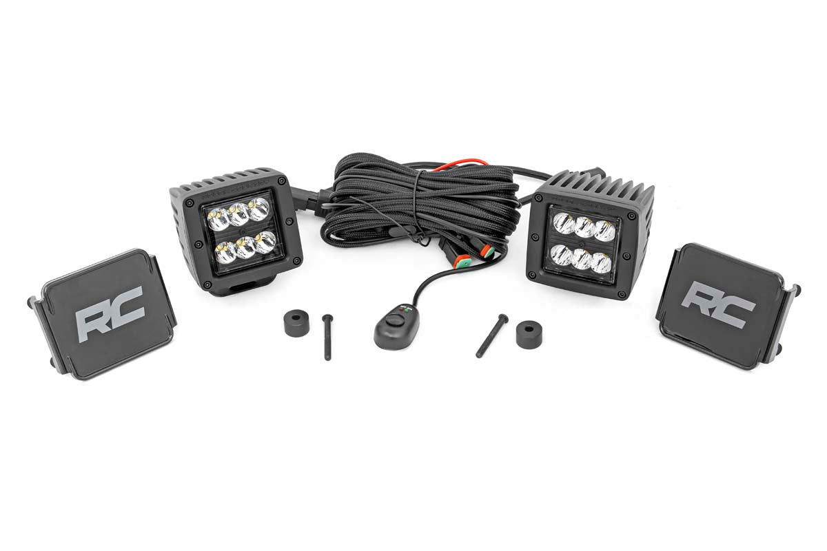 LED Light Kit Cowl Mount 2 Inch Black Pair Jeep Gladiator JT/Wrangler JL (18-26) Rough Country