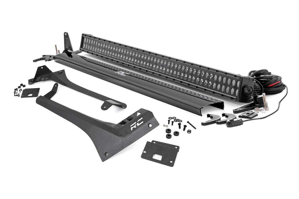 LED Light Kit Windshield Mount 50 Inch Black Dual Row Jeep Gladiator JT/Wrangler JL (18-26) Rough Country