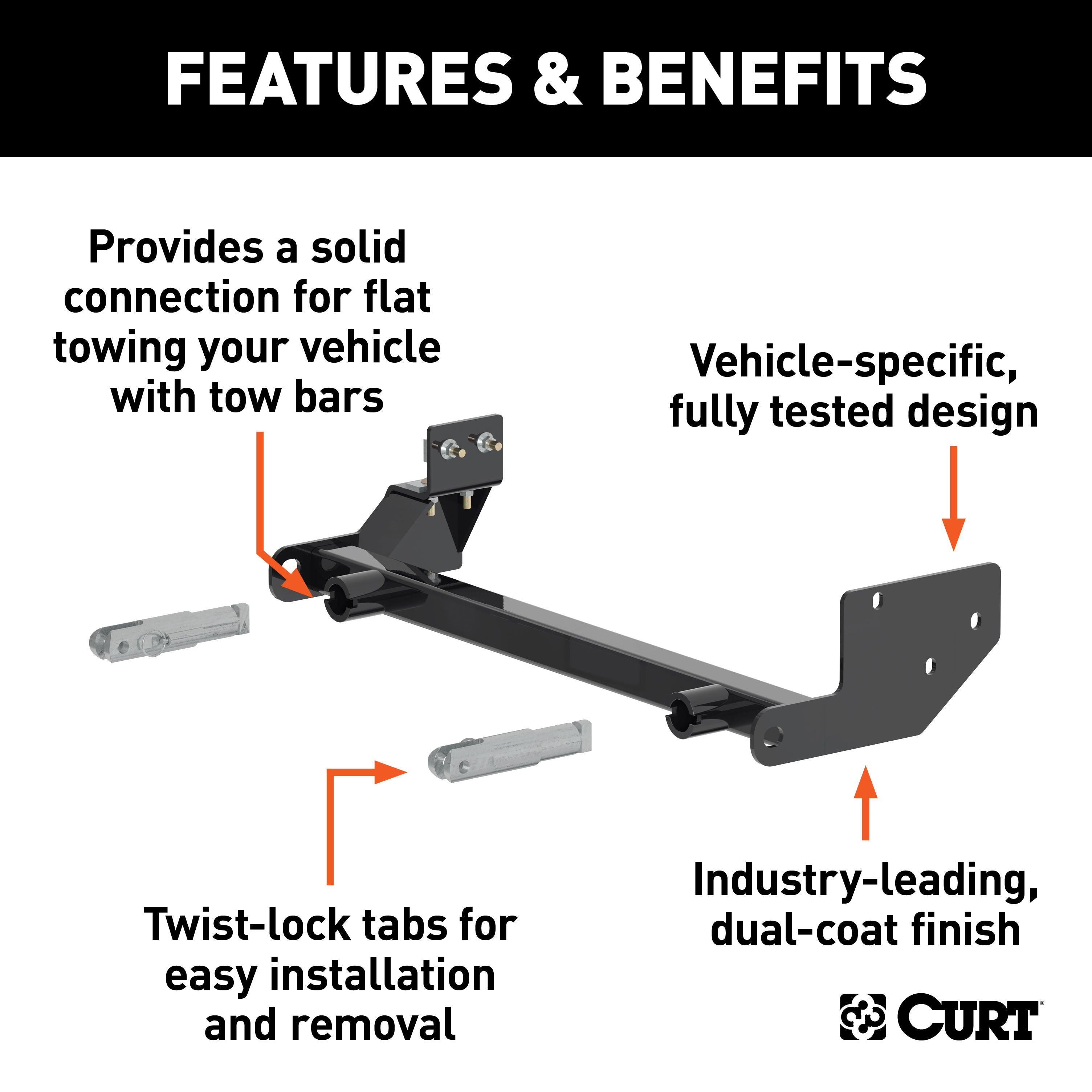 CURT Custom Tow Bar Base Plate Brackets for Dinghy Towing, Fits Select Jeep Wrangler TJ Model 70112