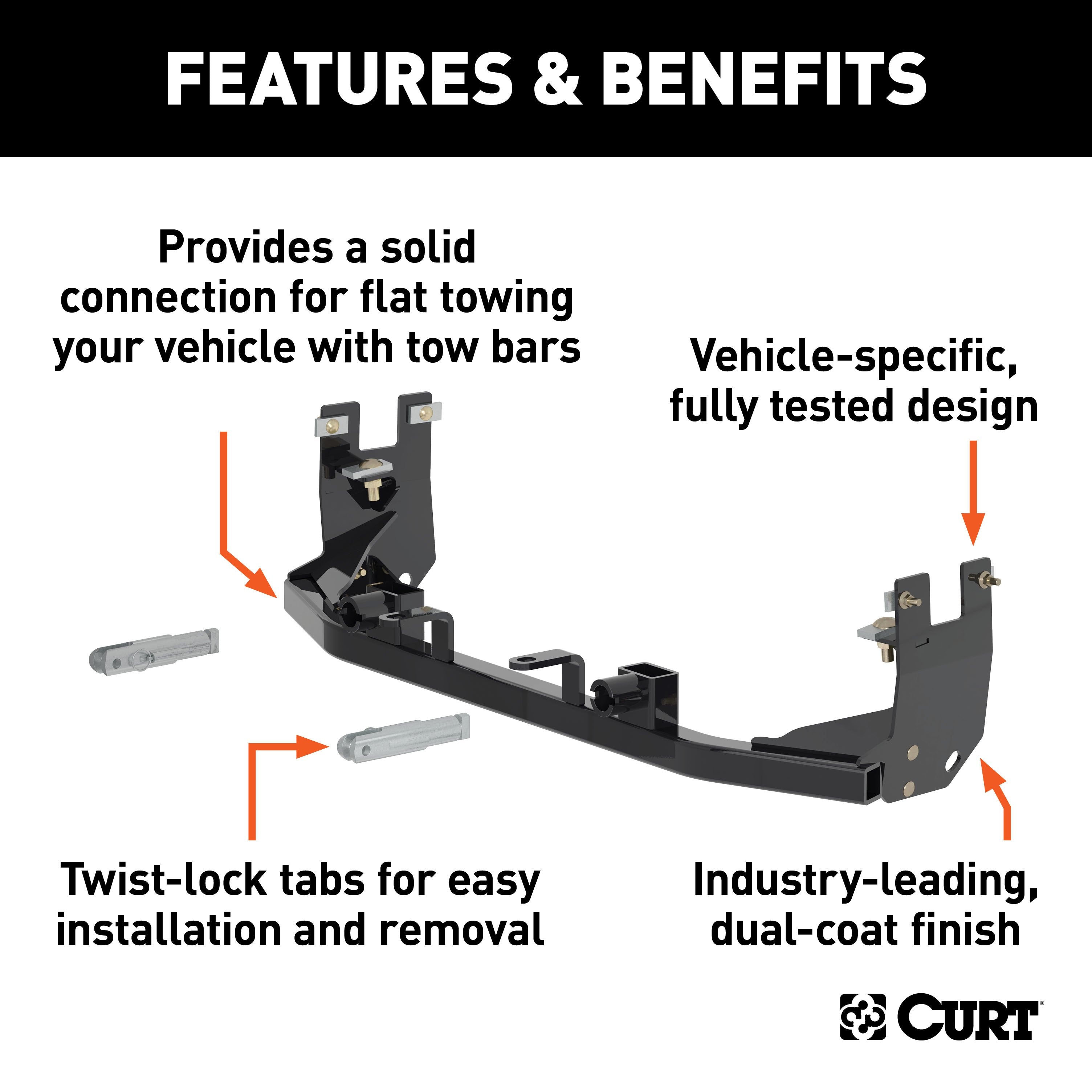 CURT Custom Tow Bar Base Plate Brackets for Dinghy Towing, Fits Select Ford Explorer Model 70114