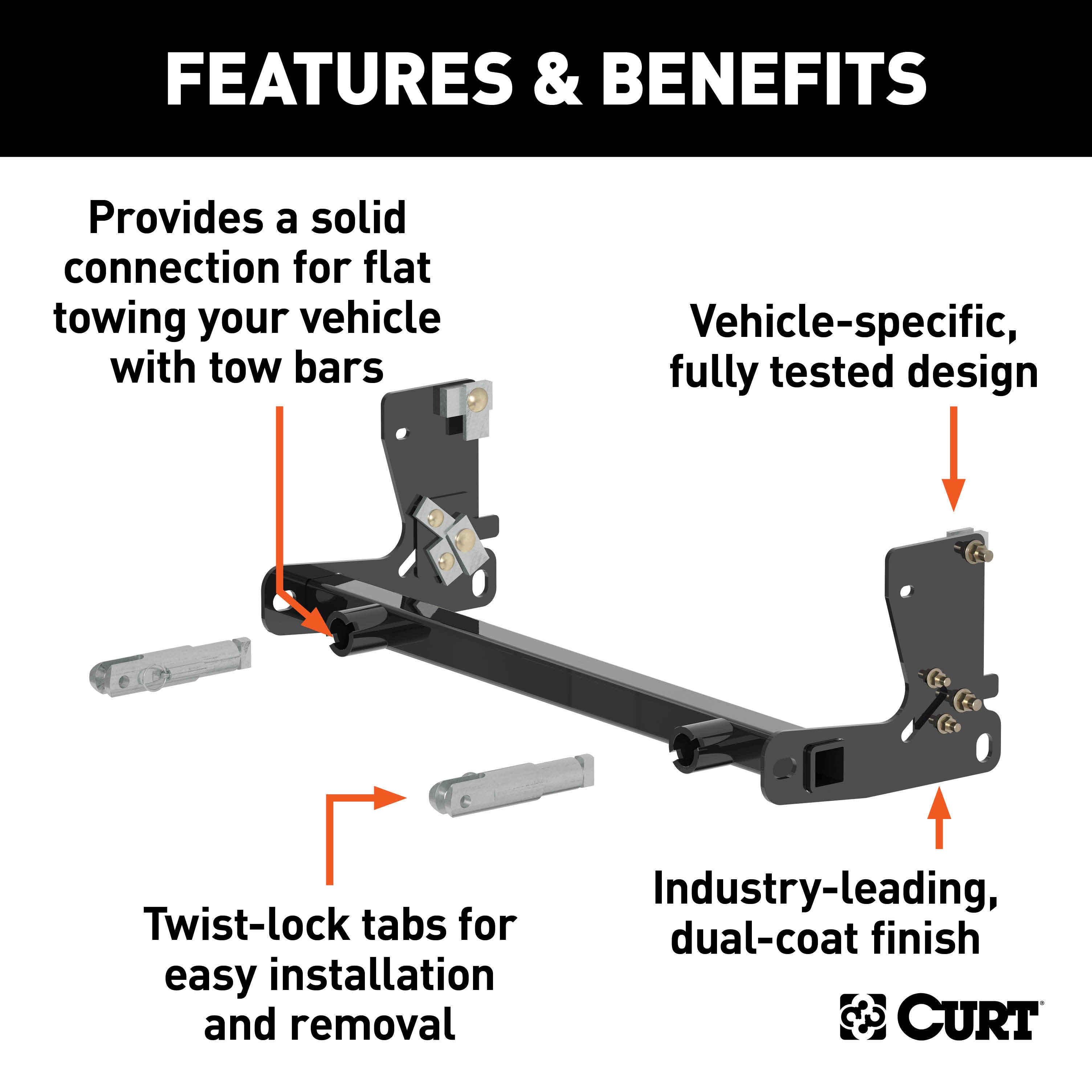 CURT Custom Tow Bar Base Plate Brackets for Dinghy Towing, Fits Select Jeep Wrangler TJ Model 70129