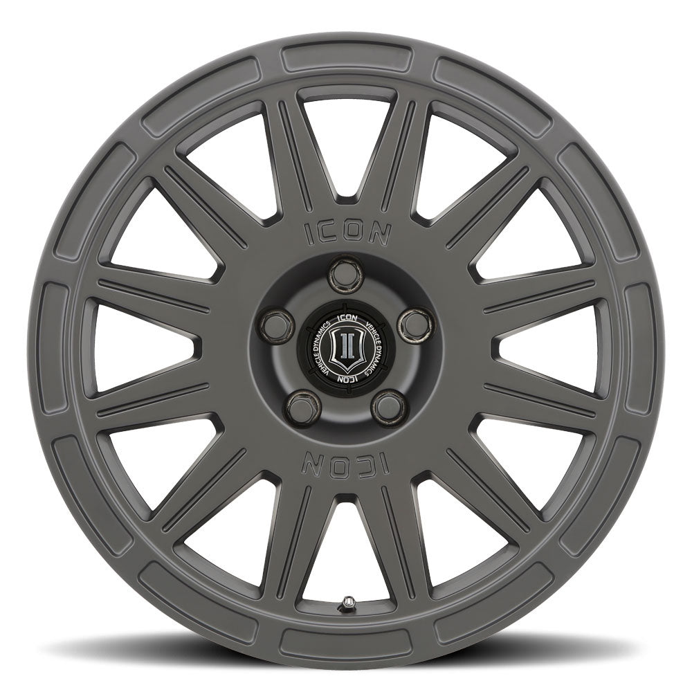 Ricochet 17 X 8 / 5 X 108 / 38 MM / 6 Inch Back Space Satin Black, ICON Alloys