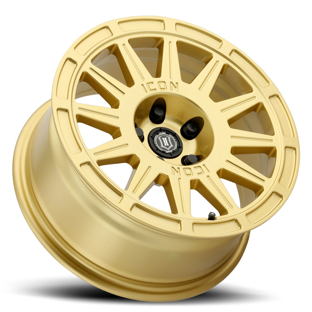 Ricochet 17 X 8 / 5 X 4.5 / 38 MM / 6 Inch Back Space Gloss Gold, ICON Alloys