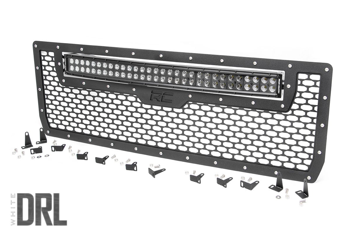 Mesh Grille 30 Inch Dual Row LED Black White DRL GMC Sierra 1500 (14-15) Rough Country