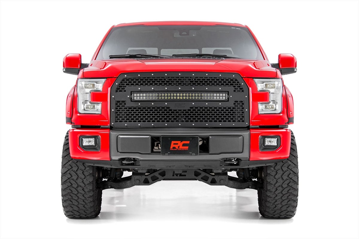 Mesh Grille 30 Inch Dual Row LED Black Amber DRL Ford F-150 (15-17) Rough Country