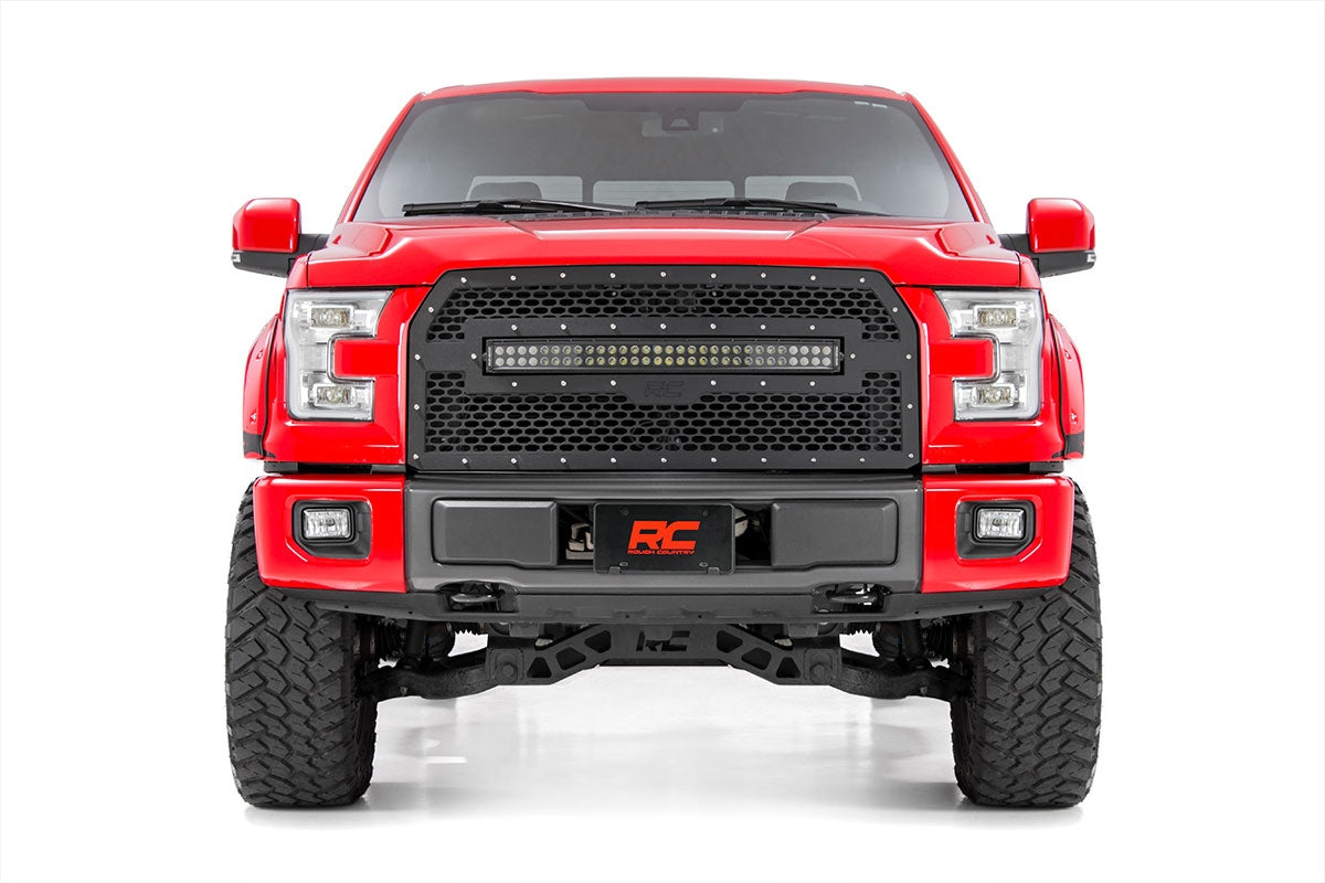 Mesh Grille 30 Inch Dual Row LED Black Ser Ford F-150 2WD/4WD (2015-2017) Rough Country