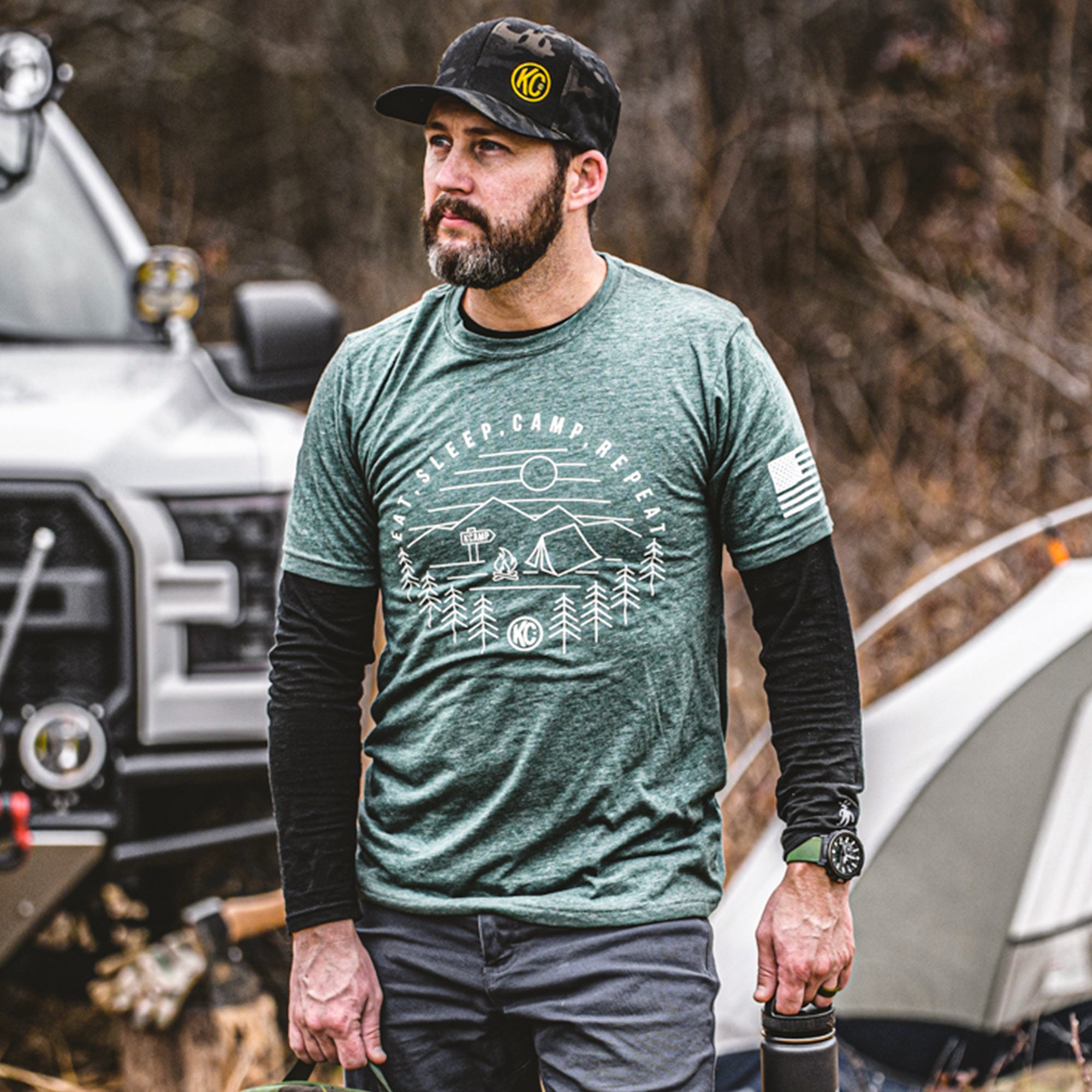 KC HiLiTES EAT, SLEEP, CAMP, REPEAT GRAPHIC PINE GREEN 2XL - 70587