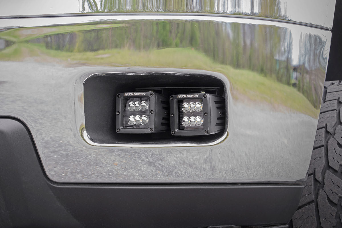 LED Light Kit Fog Mount Dual 2 Inch Black Pair Chevy Silverado 2500 HD/3500 HD (11-14) Rough Country