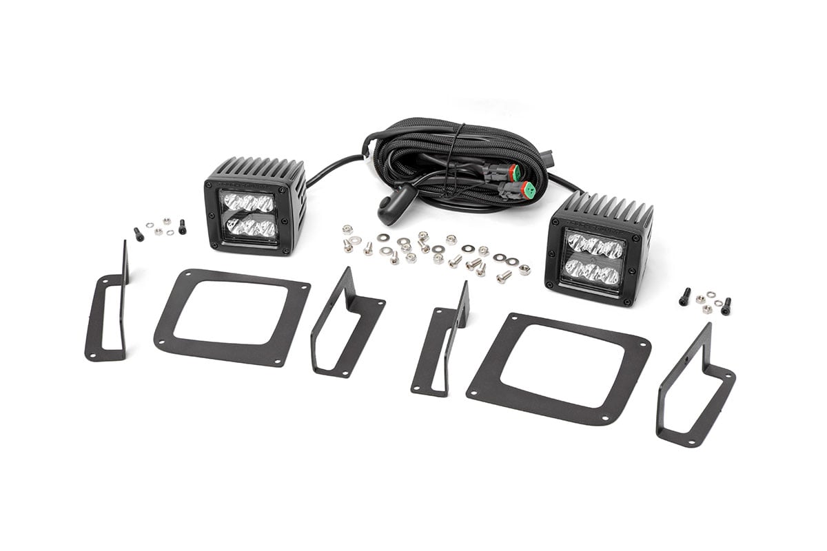 LED Light Kit Fog Mount 2 Inch Black Pair GMC Sierra 1500 2WD/4WD (14-15) Rough Country