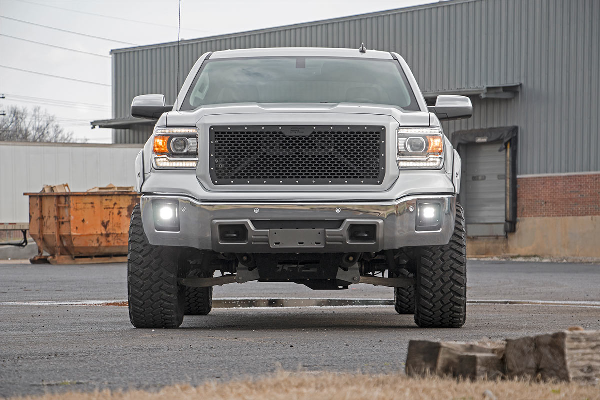 LED Light Kit Fog Mount 2 Inch Black Pair GMC Sierra 1500 2WD/4WD (14-15) Rough Country