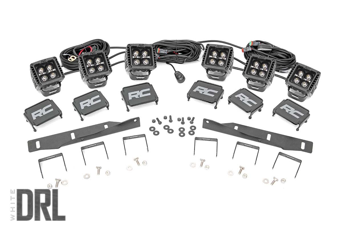 LED Light Kit Fog Mount Triple 2 Inch Black Pair White DRL Ford Raptor (17-20) Rough Country