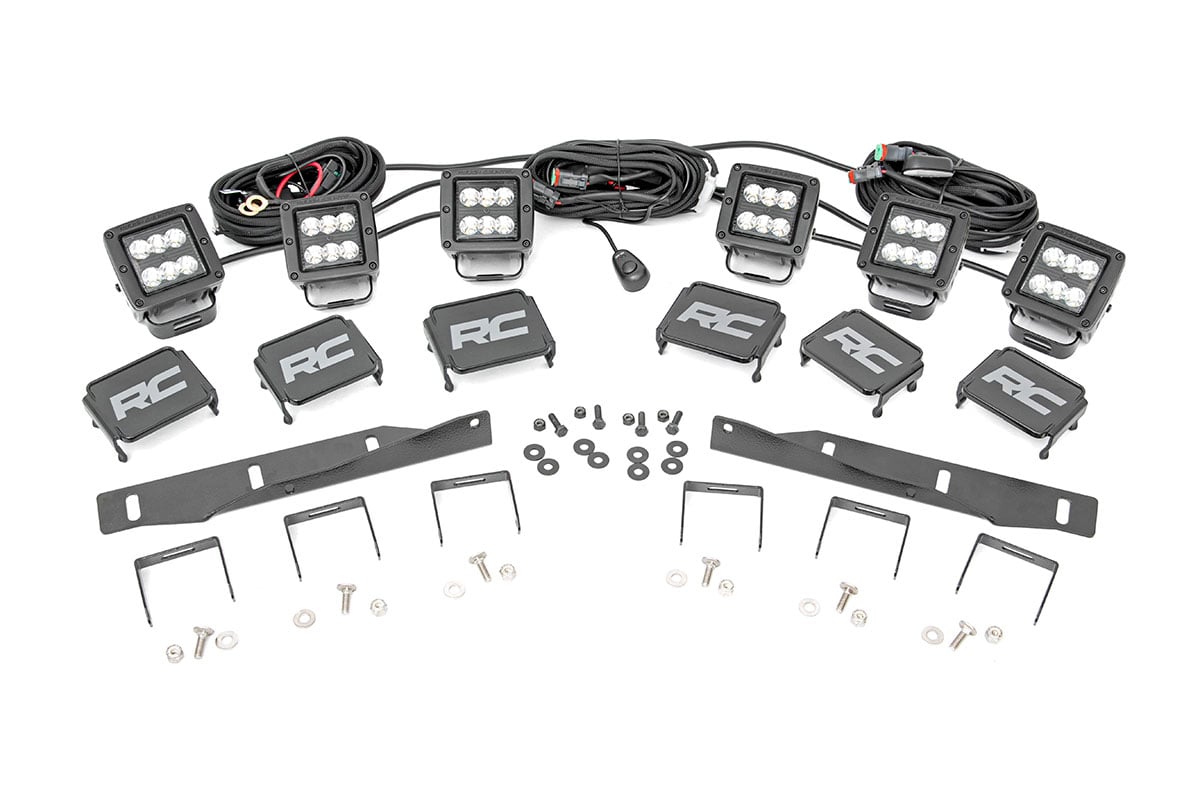 LED Light Kit Fog Mount Triple 2 Inch Black Pair Ford Raptor 4WD (17-20) Rough Country