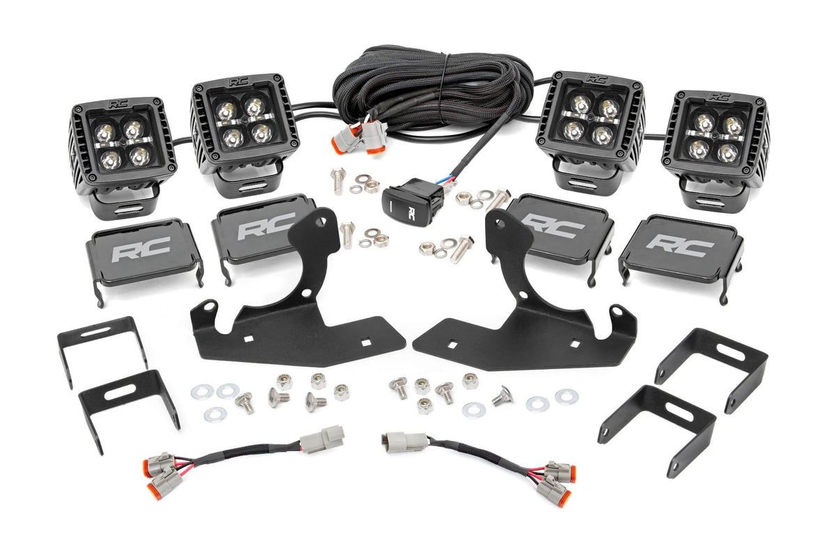 LED Light Kit Fog 2 Inch Black Pairs x2 Amber DRL Chevy Silverado 1500/2500HD/3500HD Rough Country