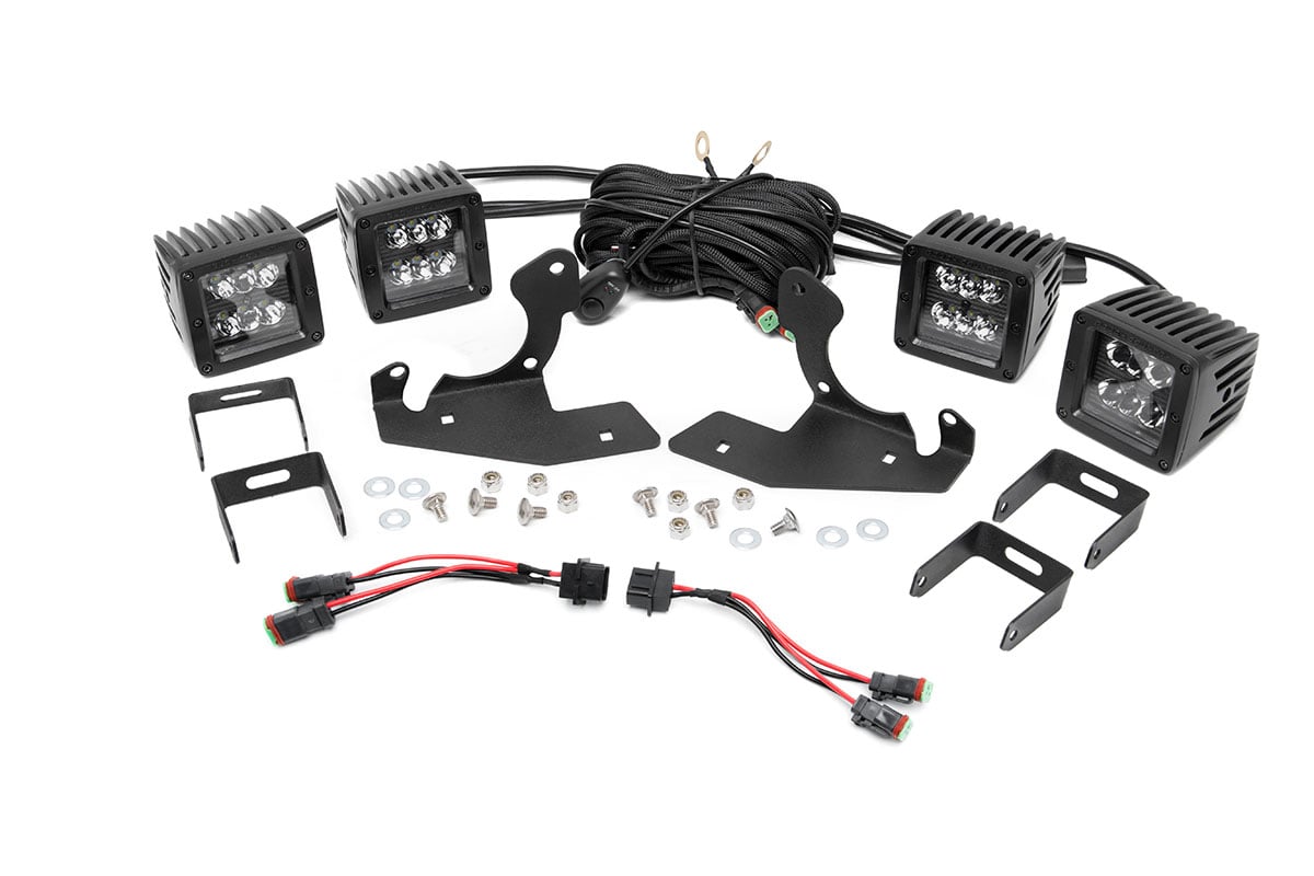 LED Light Kit Fog Mount Dual 2 Inch Black Pairs Chevy Silverado 1500/2500HD/3500HD 2WD/4WD Rough Country