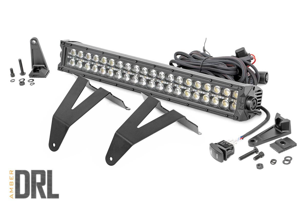 LED Light Kit Bumper Mount 20 Inch Black Dual Row Amber DRL Ram 1500 (19-24) Rough Country