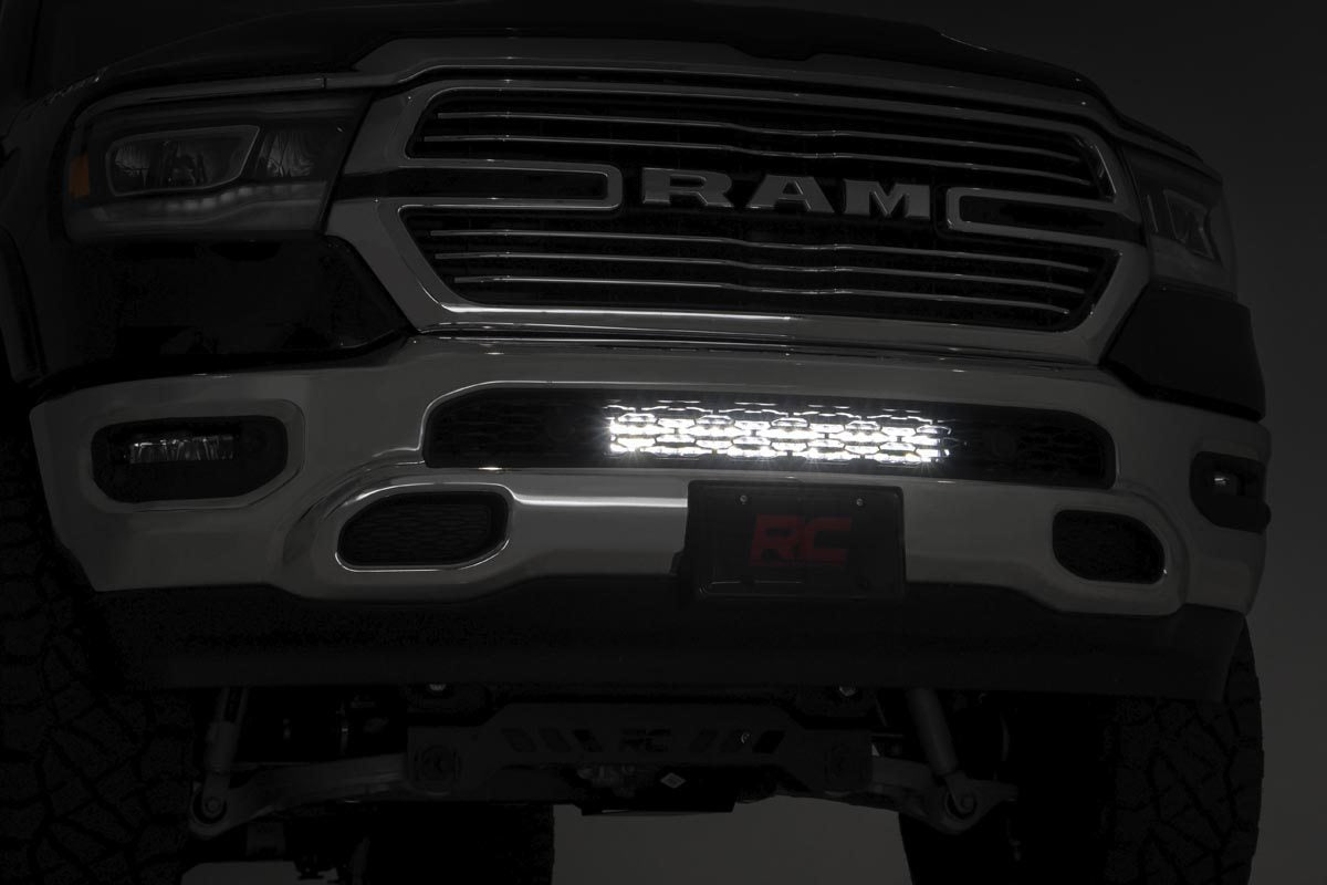LED Light Kit Bumper Mount 20 Inch Chrome Dual Row White DRL Ram 1500 (19-24) Rough Country