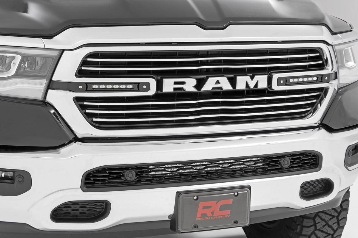 Dual 6in LED Grille Kit Black Slimline Ram 1500 2WD/4WD (2019-2024) Rough Country
