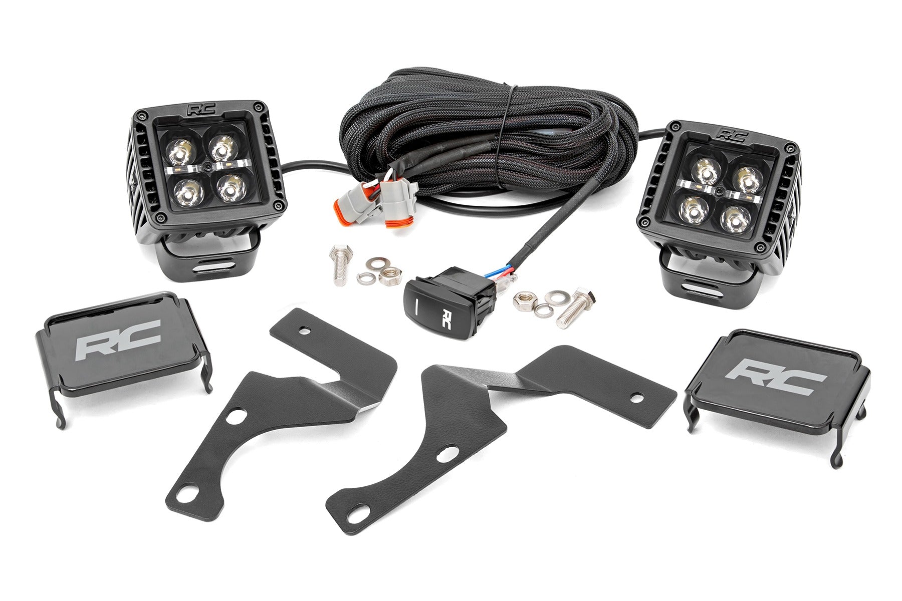 LED Light Kit Ditch Mount 2 Inch Black Pair White DRL Toyota 4Runner (10-24) Rough Country