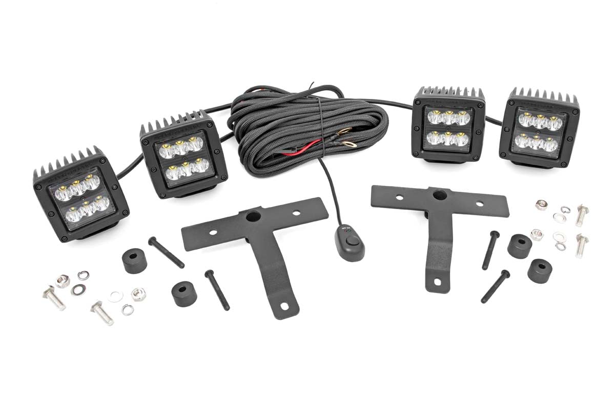 Quad LED Light Kit Cowl Mount 2 Inch Black Pairs Spot Jeep Gladiator JT/Wrangler JL (18-26) Rough Country