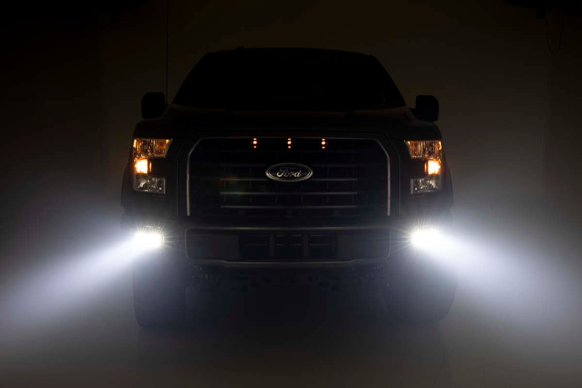 LED Light Kit Fog Mount Dual 2 Inch Black Pairs SAE Ford F-150 (15-17) Rough Country