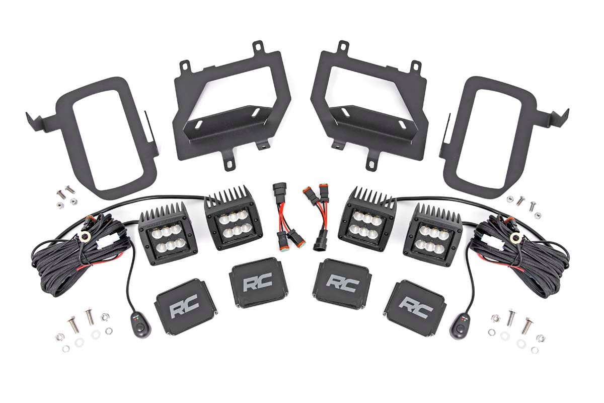 LED Light Kit Fog Mount Dual 2 Inch Black Pairs Flood Ford F-150 (15-17) Rough Country