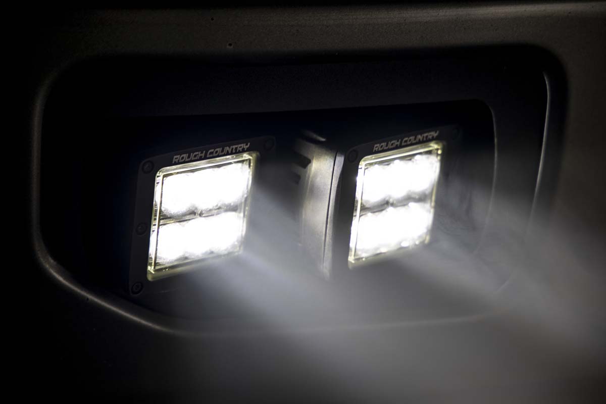 LED Light Kit Fog Mount Dual 2 Inch Black Pairs Flood Ford F-150 (15-17) Rough Country
