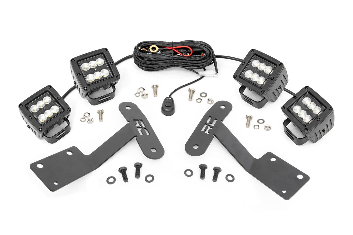 LED Light Kit Ditch Mount Dual 2 Inch Black Pairs Flood Toyota Tundra (14-21) Rough Country