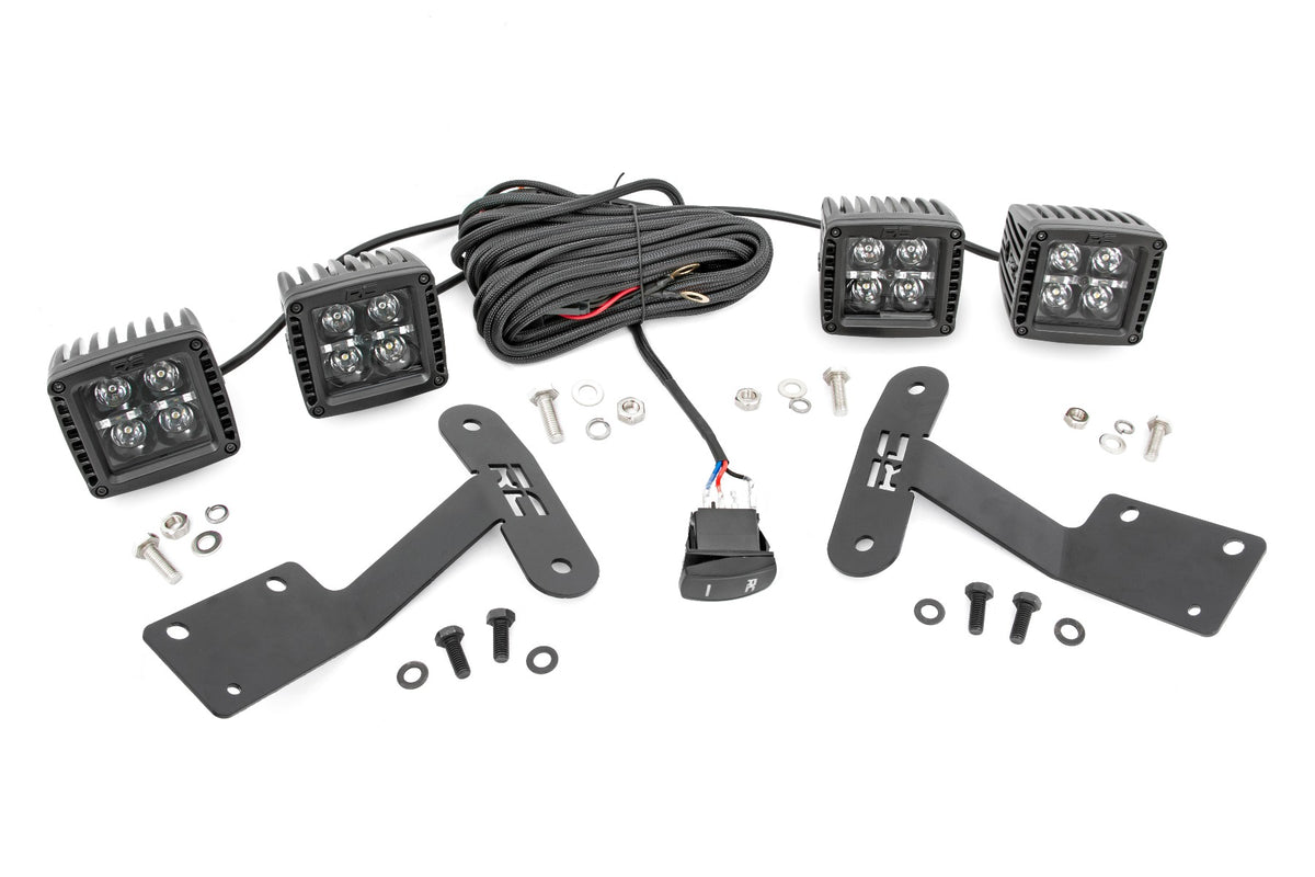 LED Light Kit Ditch Mount Dual 2 Inch Black Pairs White DRL Toyota Tundra (14-21) Rough Country