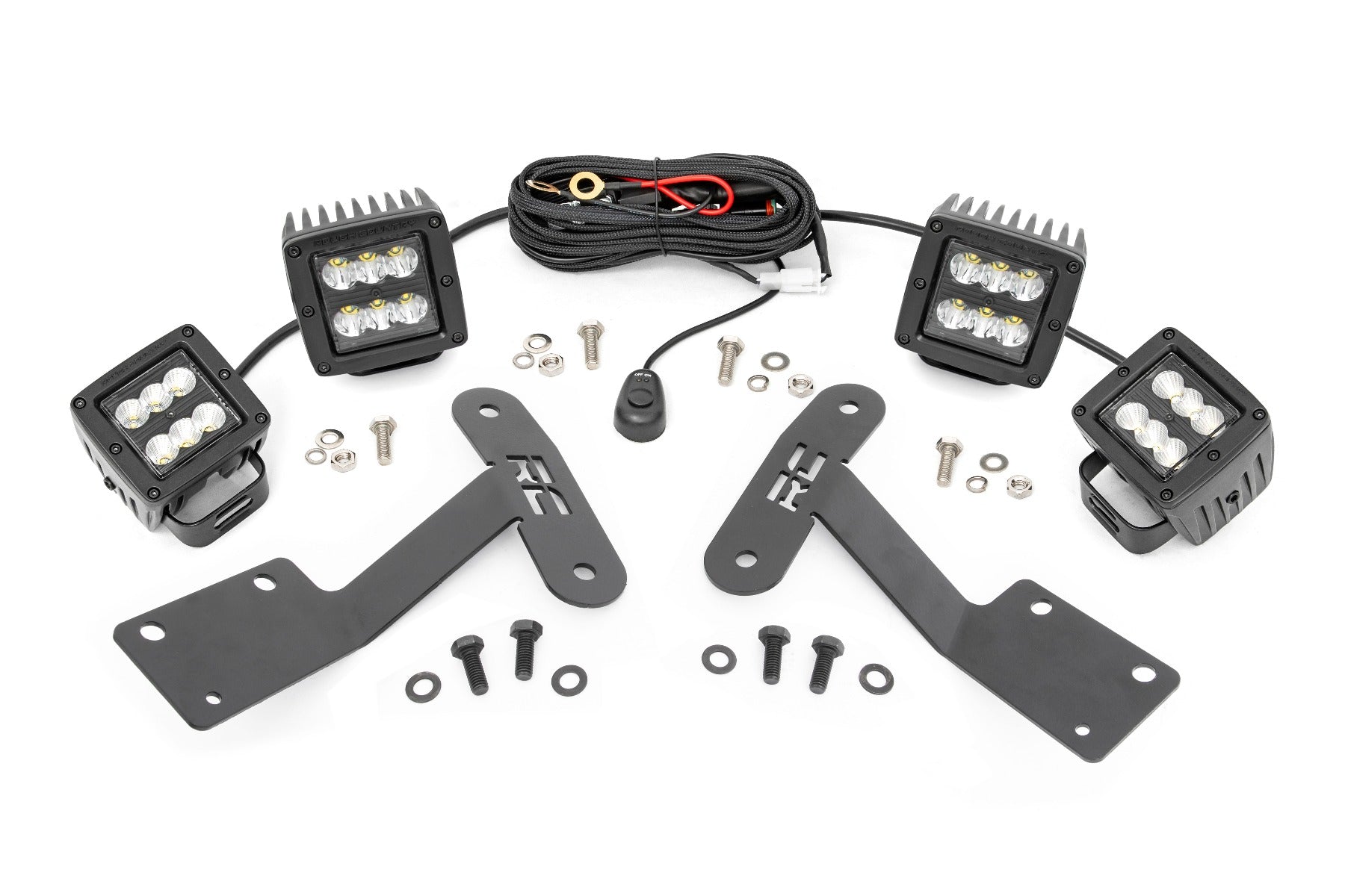 LED Light Kit Ditch Mount Dual 2 Inch Black Pairs Spot/Flood Toyota Tundra (14-21) Rough Country