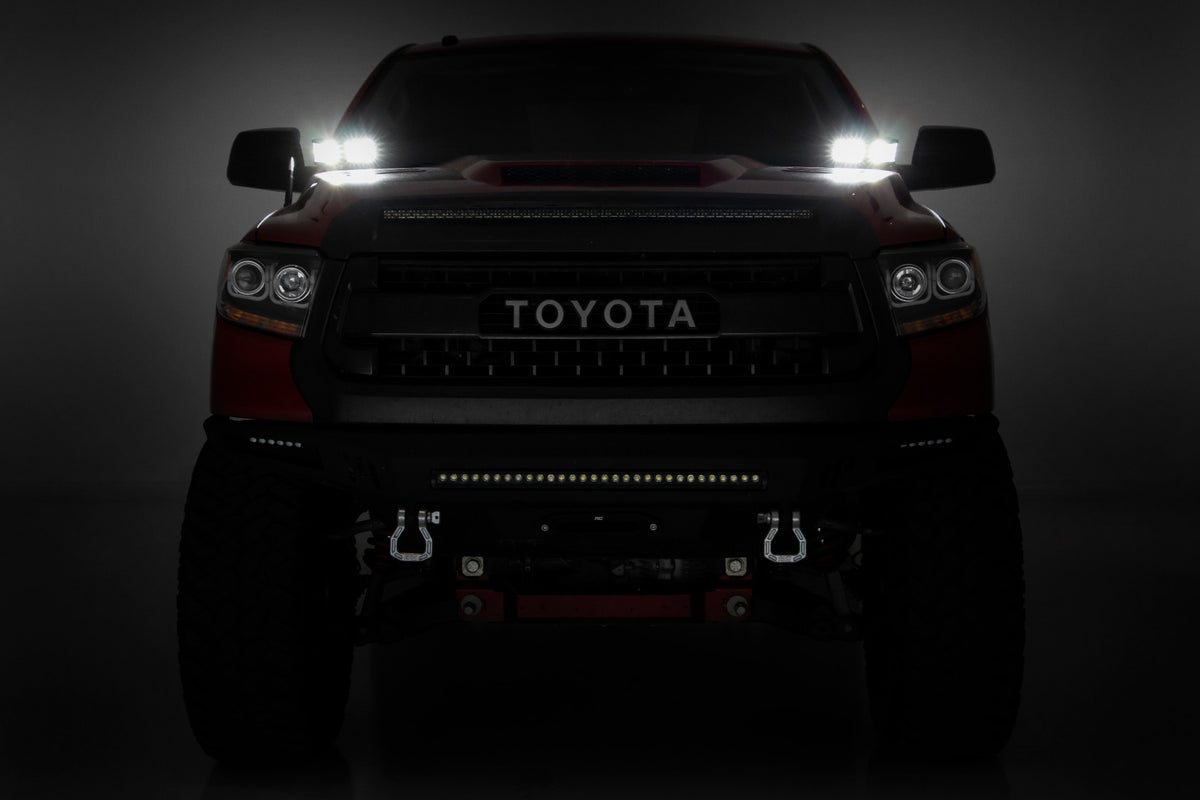 LED Light Kit Ditch Mount Dual 2 Inch Black Pairs Spot/Flood Toyota Tundra (14-21) Rough Country