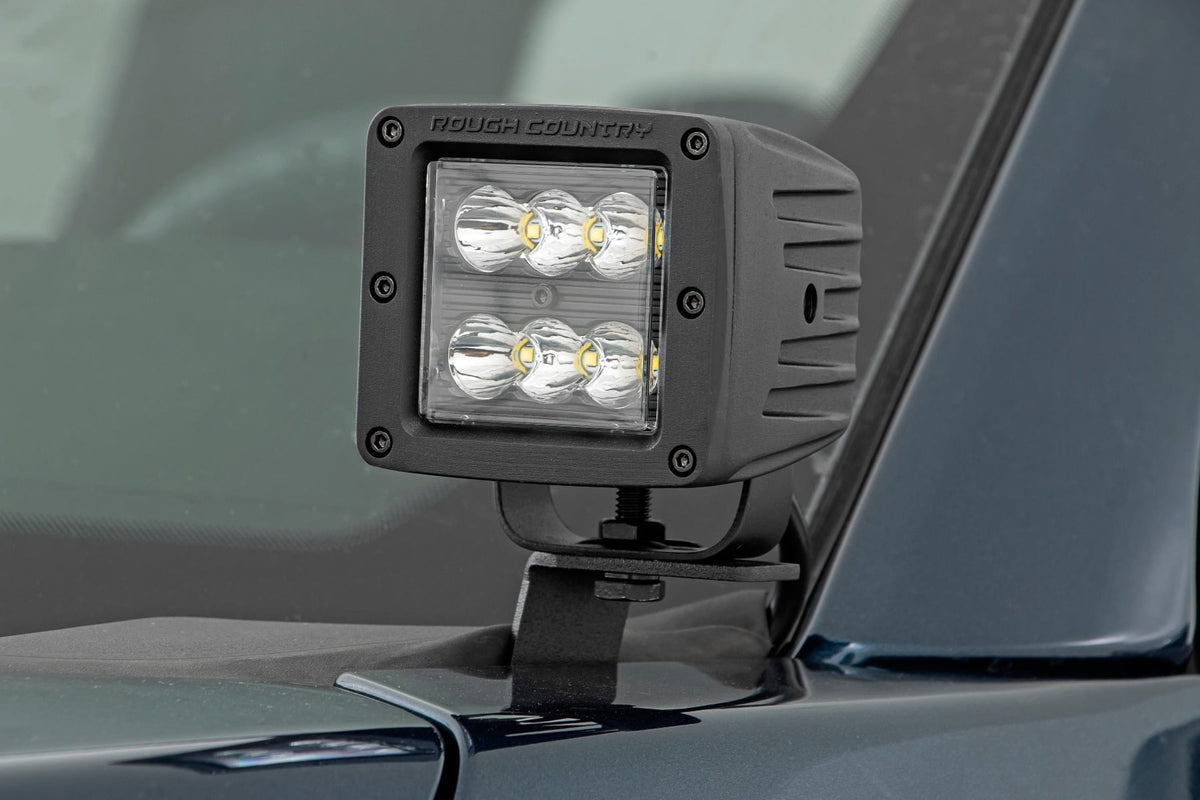 LED Light Ditch Mount 2 Inch Chrome Pair Wide Angle Ford F-150 (15-24) Rough Country