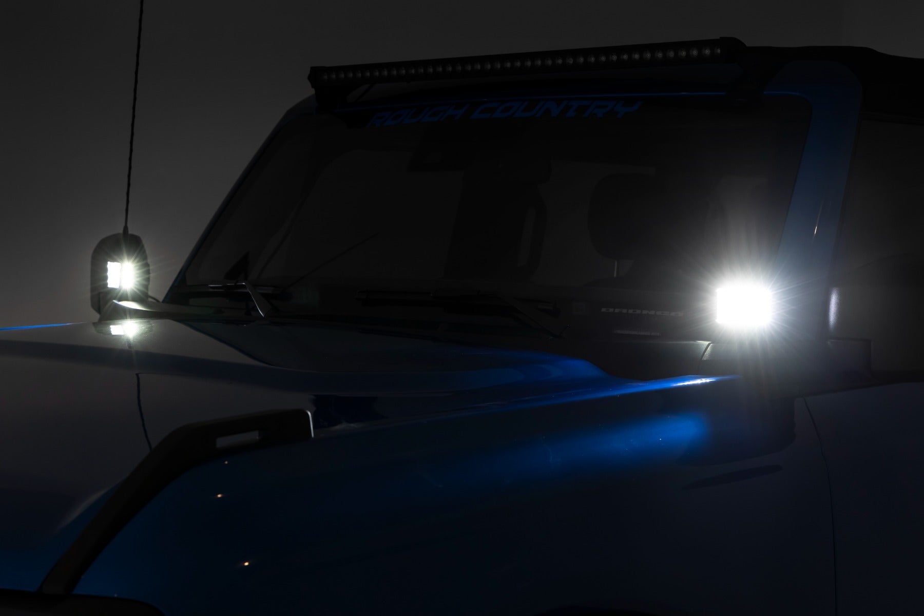 LED Light Kit Ditch Mount 2 Inch Black Pair White DRL Ford Bronco (21-25) Rough Country