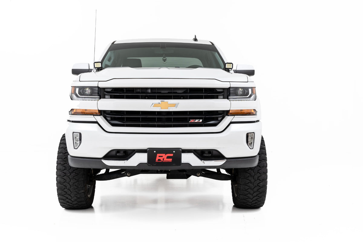 LED Ditch Light Kit 2in Black Pair Flood Silverado/Sierra 1500 (14-18 & Classic) Rough Country