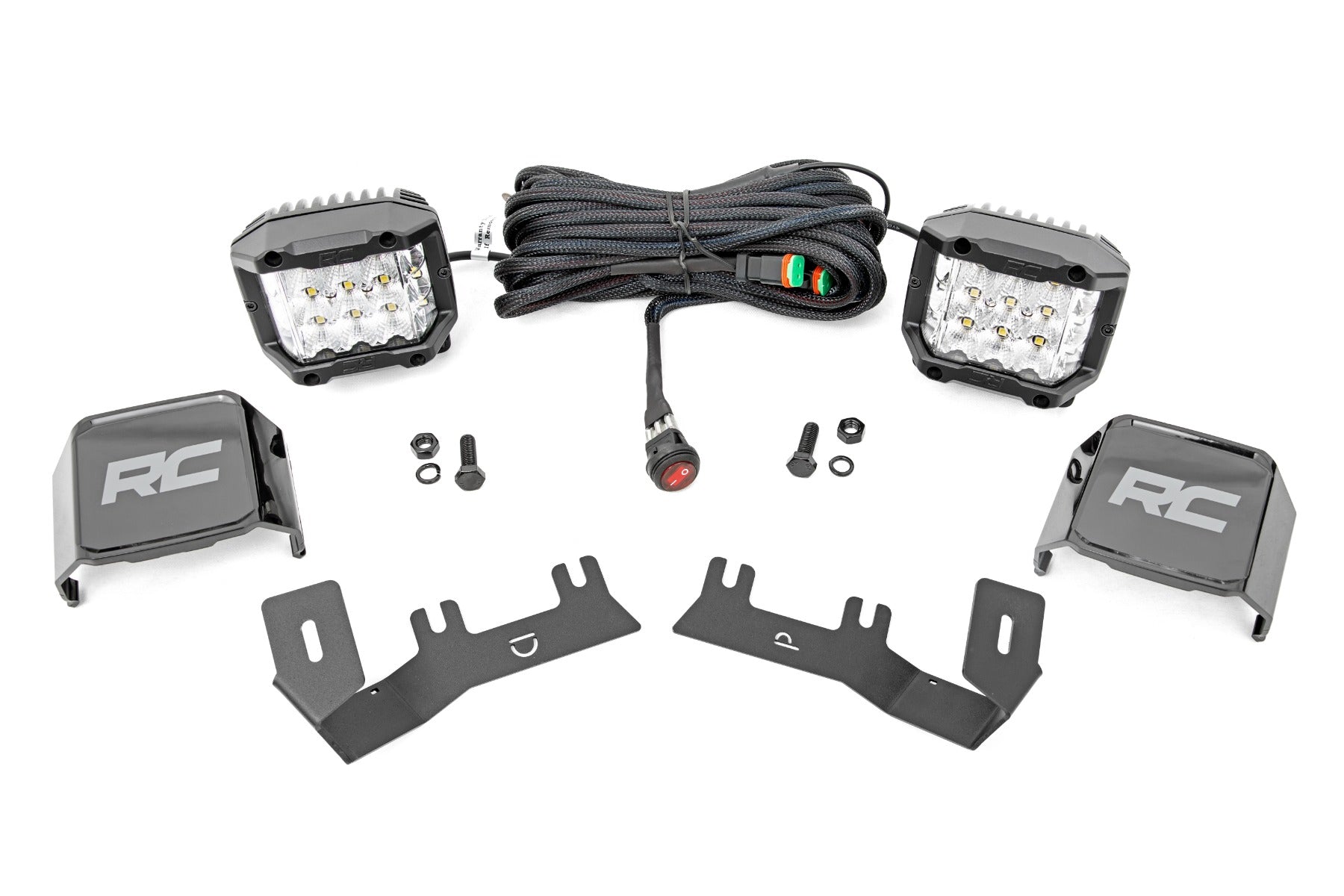 LED Ditch Light Kit 3in OSRAM Pair Wide Silverado/Sierra 1500 (14-18 & Classic) Rough Country