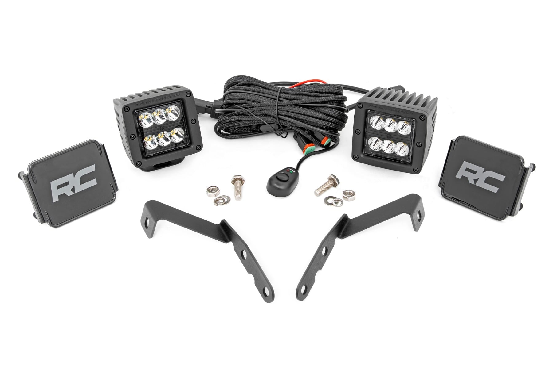 LED Light Kit Ditch Mount 2 Inch Black Pair Spot Chevy 1500 & Silverado/Sierra 2500HD/3500HD (07-14) Rough Country