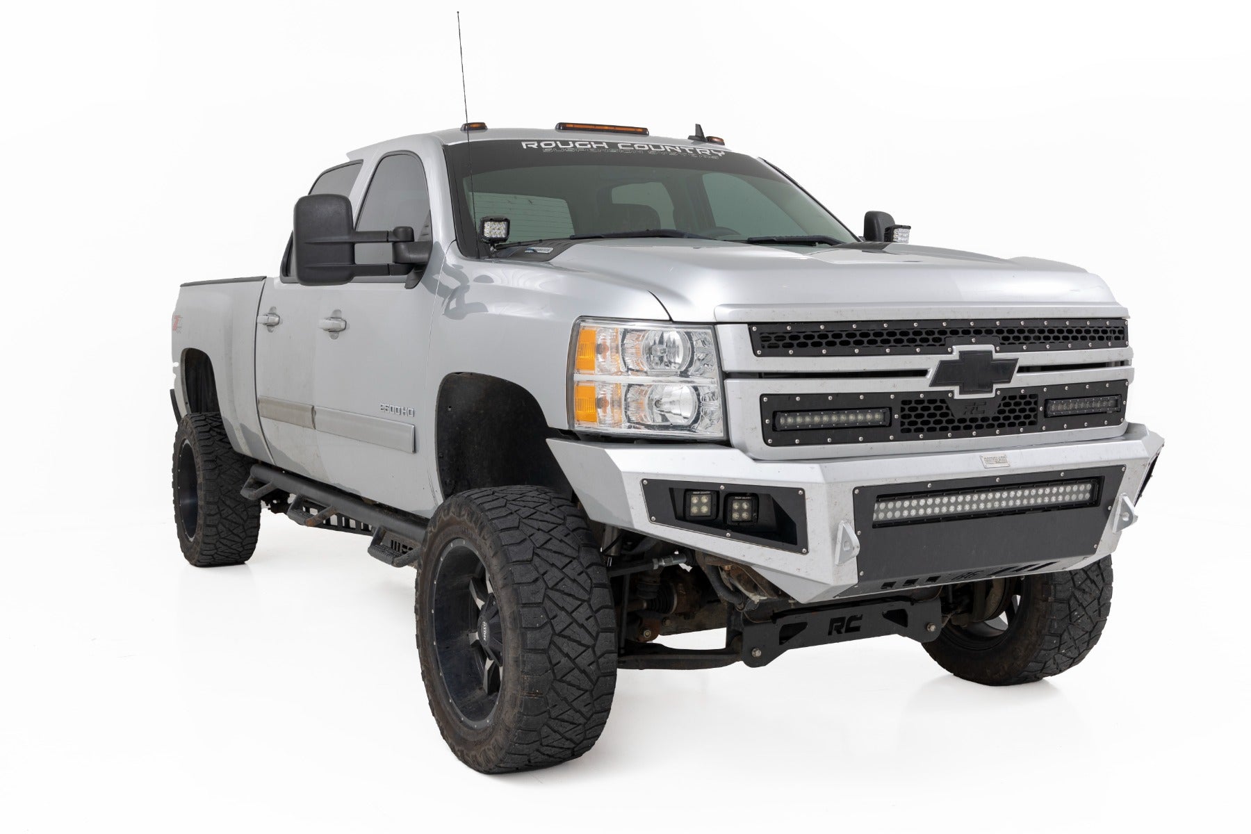 LED Light Kit Ditch Mount 2 Inch Black Pair Flood Chevy 1500 & Silverado/Sierra 2500HD/3500HD (07-14) Rough Country
