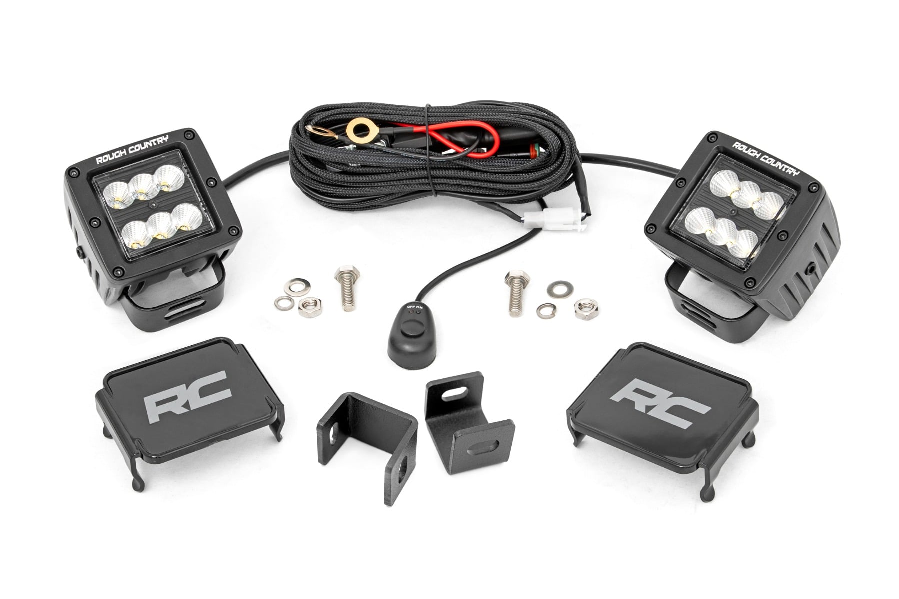 LED Light Kit Ditch Mount 2 Inch Black Pair Flood Toyota Tundra (22-26) Rough Country