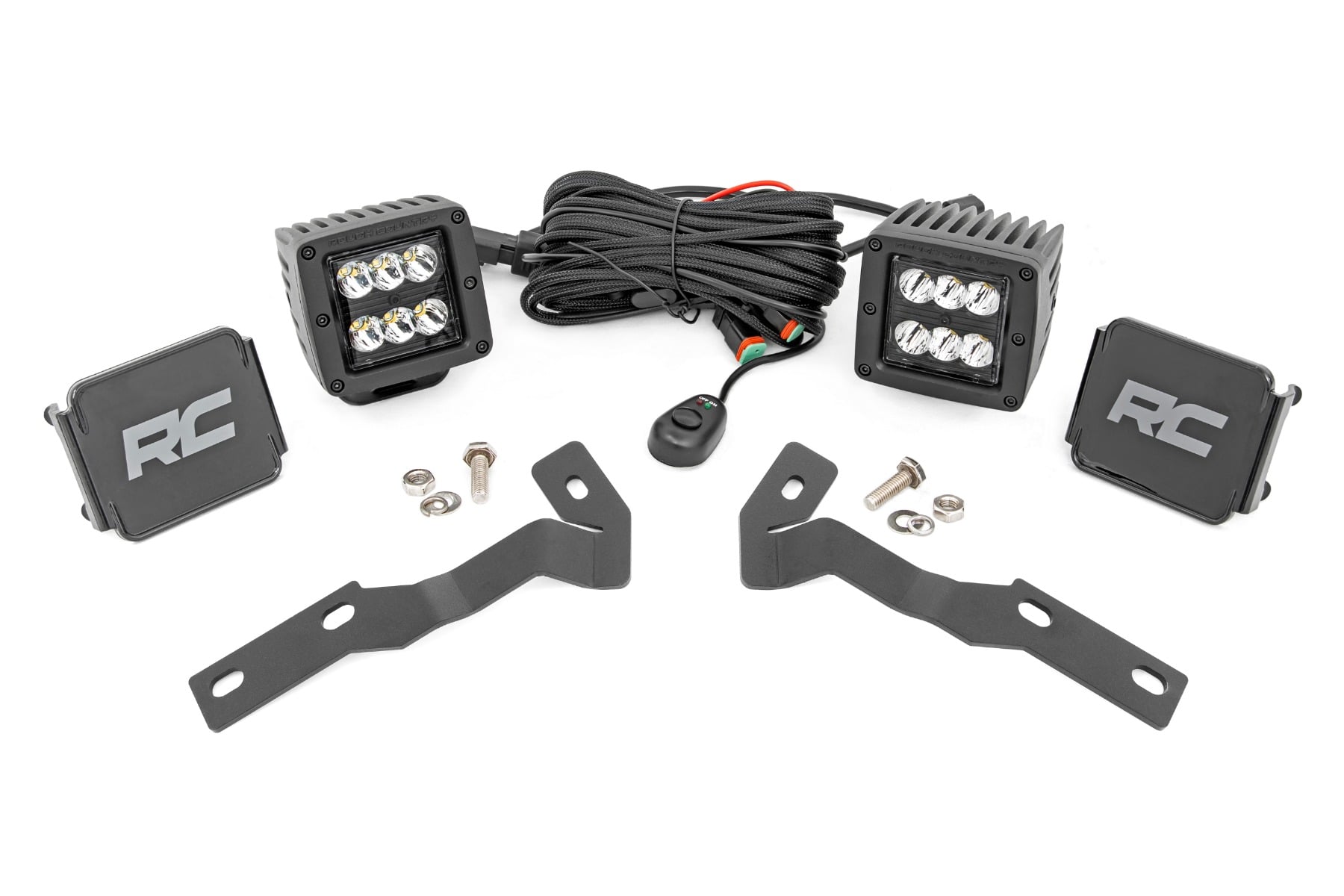 LED Light Kit Ditch Mount 2 Inch Black Pair Spot Toyota Tacoma (16-23) Rough Country