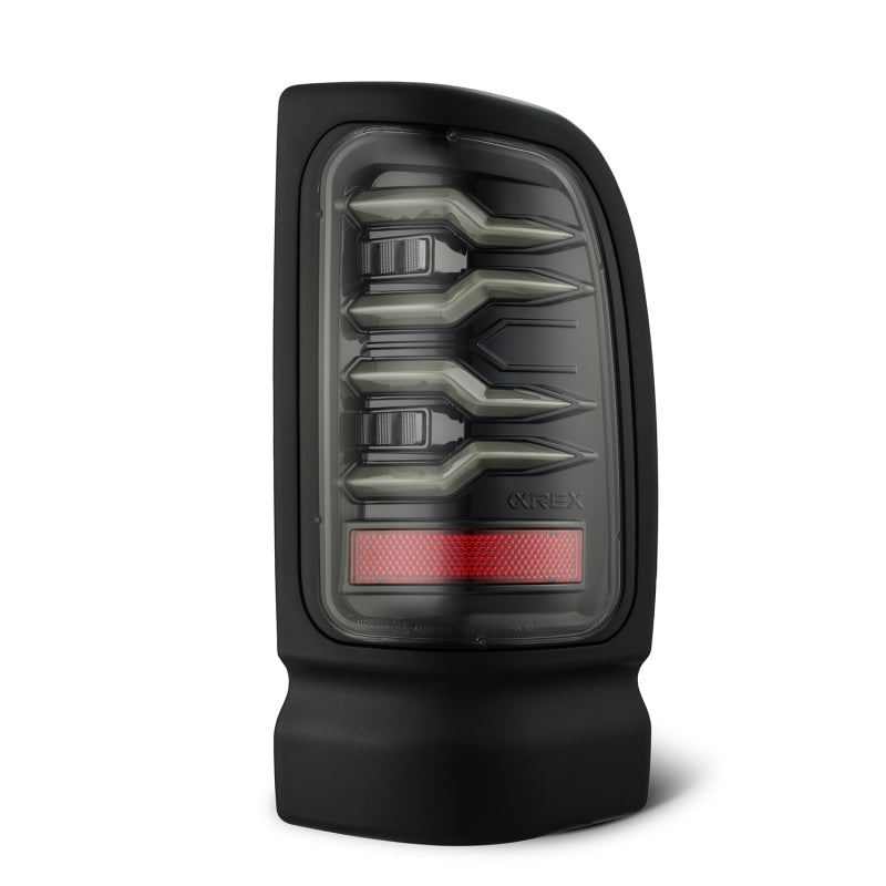 AlphaRex LUXX-Series LED tail light for 94-01 Dodge Ram 1500/2500/3500 in alpha-black finish, featuring a modern design.