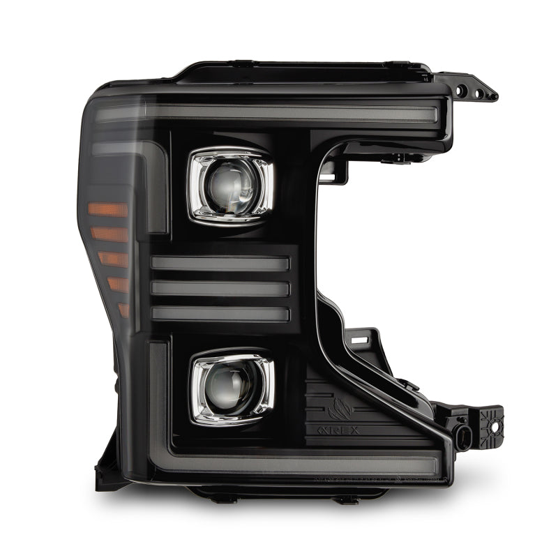AlphaRex 20-22 Ford F150 Pro-Series black projector headlights with activation light, sequential signal, and DRL features.