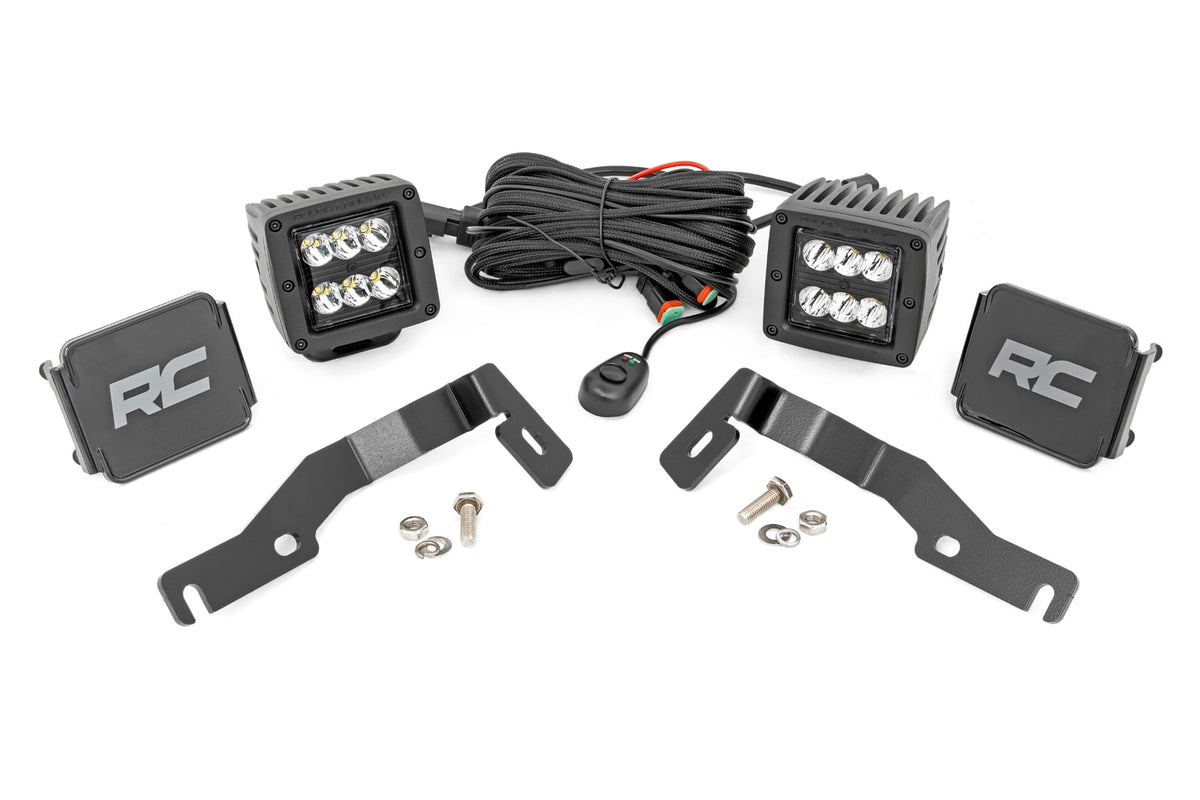 LED Light Kit Ditch Mount 2 Inch Black Pair Spot Toyota Tacoma (24-26) Rough Country