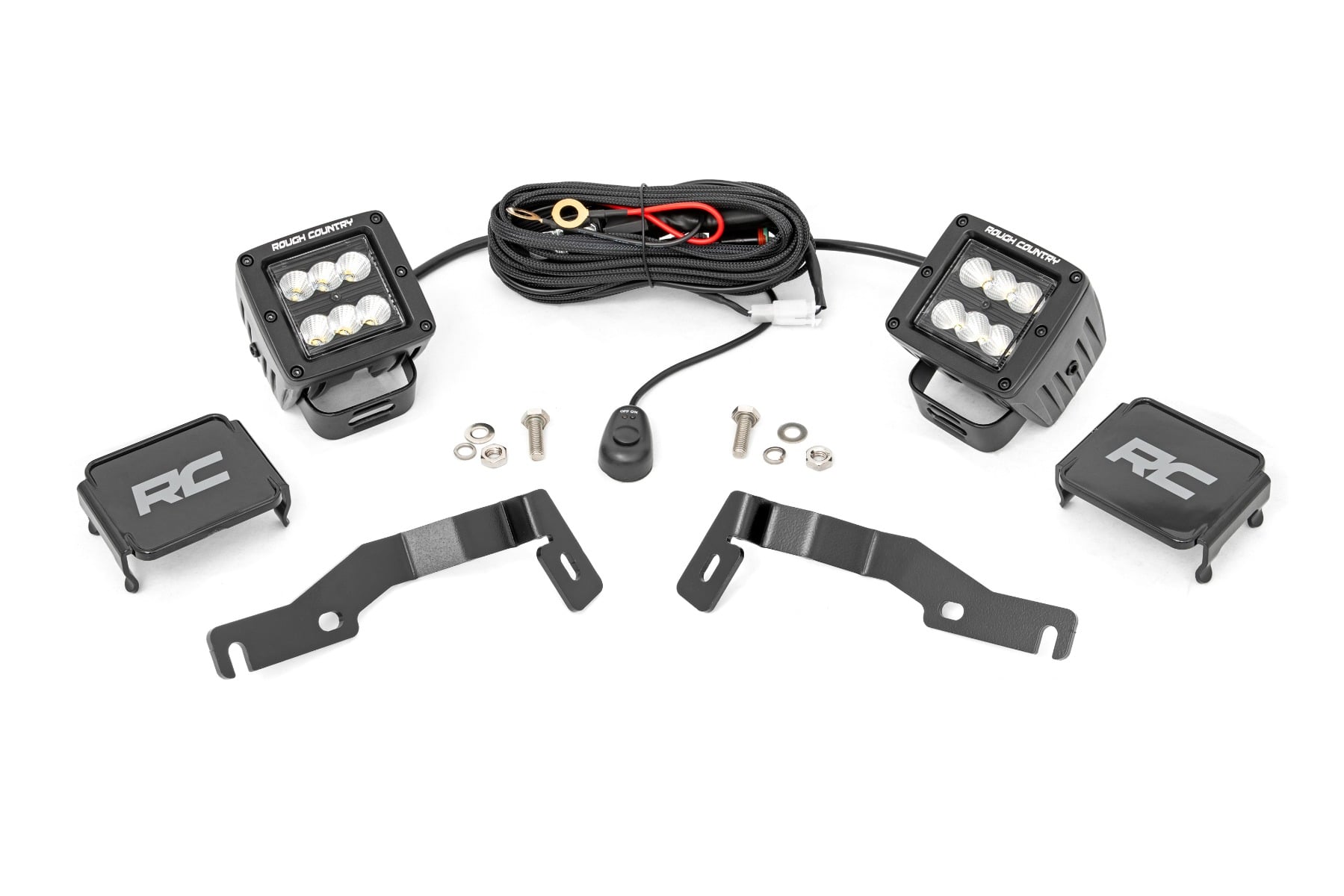 LED Light Kit Ditch Mount 2 Inch Black Pair Flood Toyota Tacoma (24-26) Rough Country